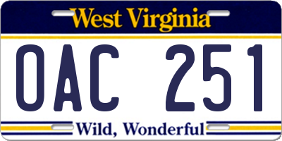 WV license plate OAC251