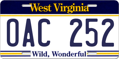 WV license plate OAC252