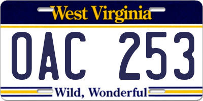 WV license plate OAC253
