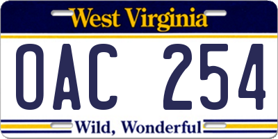 WV license plate OAC254