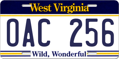 WV license plate OAC256