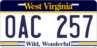WV license plate OAC257