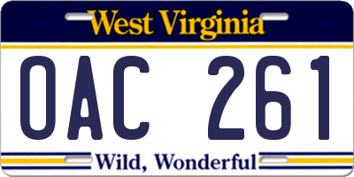 WV license plate OAC261