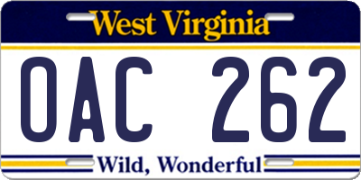 WV license plate OAC262