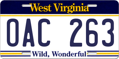 WV license plate OAC263