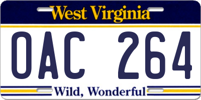 WV license plate OAC264