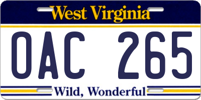 WV license plate OAC265