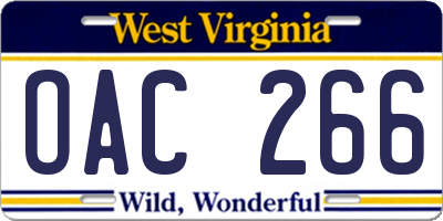 WV license plate OAC266