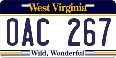 WV license plate OAC267