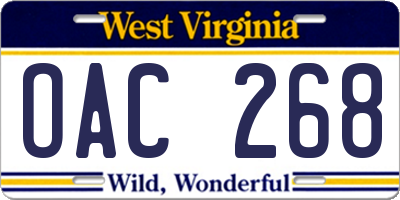 WV license plate OAC268