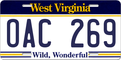 WV license plate OAC269