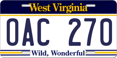 WV license plate OAC270