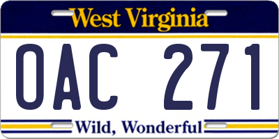 WV license plate OAC271