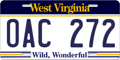 WV license plate OAC272