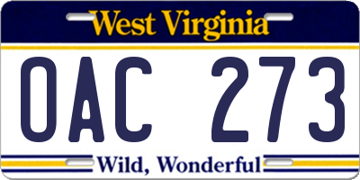 WV license plate OAC273