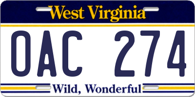 WV license plate OAC274