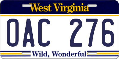 WV license plate OAC276