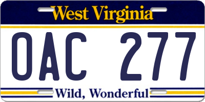 WV license plate OAC277