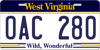 WV license plate OAC280
