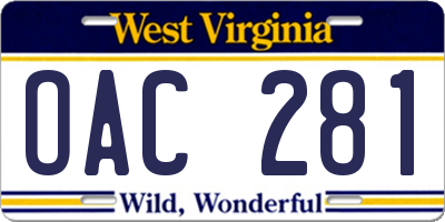 WV license plate OAC281