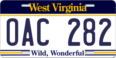 WV license plate OAC282