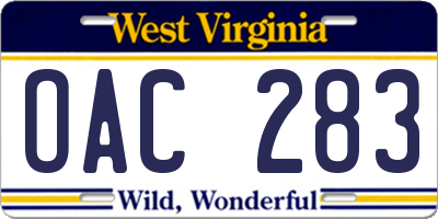 WV license plate OAC283