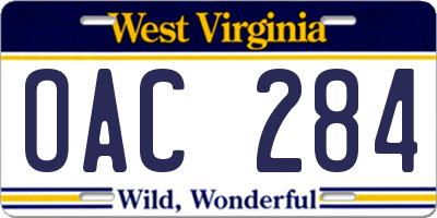 WV license plate OAC284