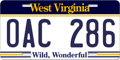 WV license plate OAC286