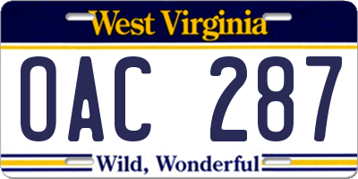 WV license plate OAC287