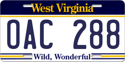 WV license plate OAC288