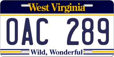 WV license plate OAC289