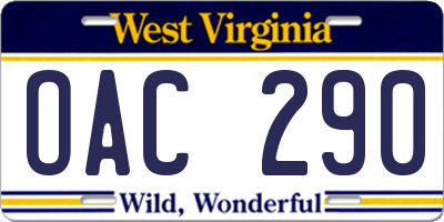 WV license plate OAC290