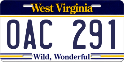 WV license plate OAC291