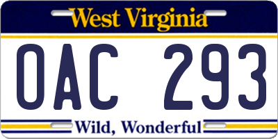 WV license plate OAC293