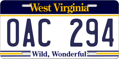 WV license plate OAC294