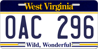 WV license plate OAC296