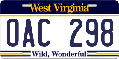 WV license plate OAC298