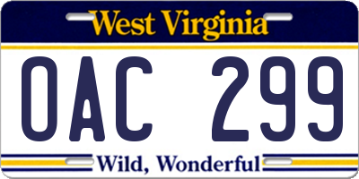 WV license plate OAC299