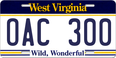 WV license plate OAC300