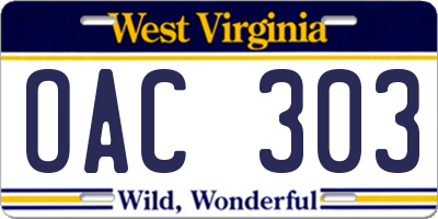 WV license plate OAC303