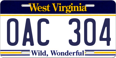WV license plate OAC304