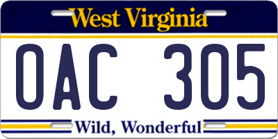 WV license plate OAC305