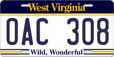 WV license plate OAC308
