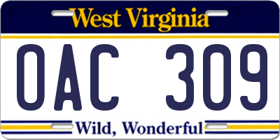WV license plate OAC309