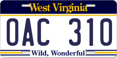WV license plate OAC310