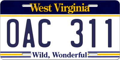 WV license plate OAC311