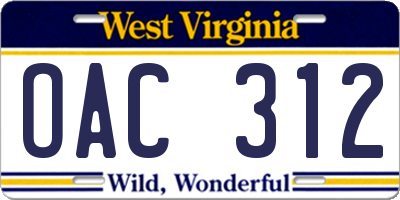 WV license plate OAC312