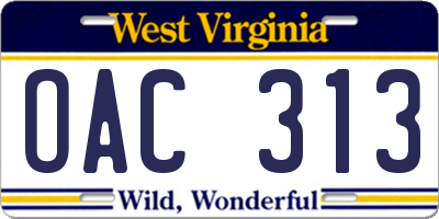 WV license plate OAC313