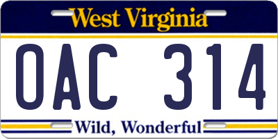 WV license plate OAC314