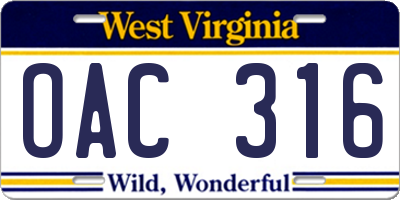 WV license plate OAC316
